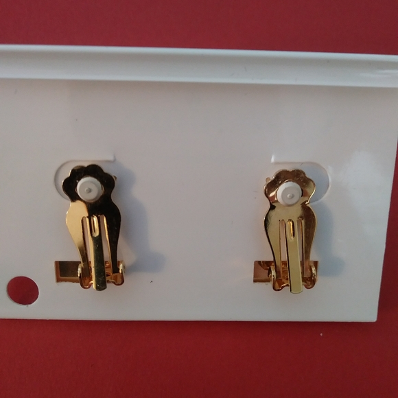 Vintage Clip Gold, Blue and Green Earrings A2 - Picture 2 of 5